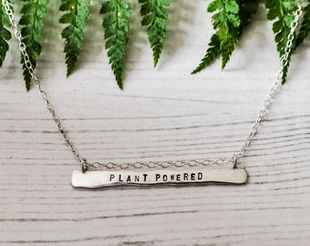 Personalised vegan eco sterling silver bar mantra affirmation necklace