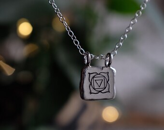 Muladhara root chakra eco sterling silver etched pendant necklace