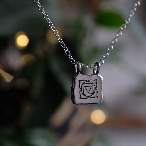 Muladhara root chakra eco sterling silver etched pendant necklace