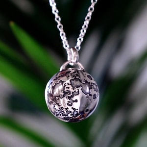 Etched full moon eco sterling silver necklace