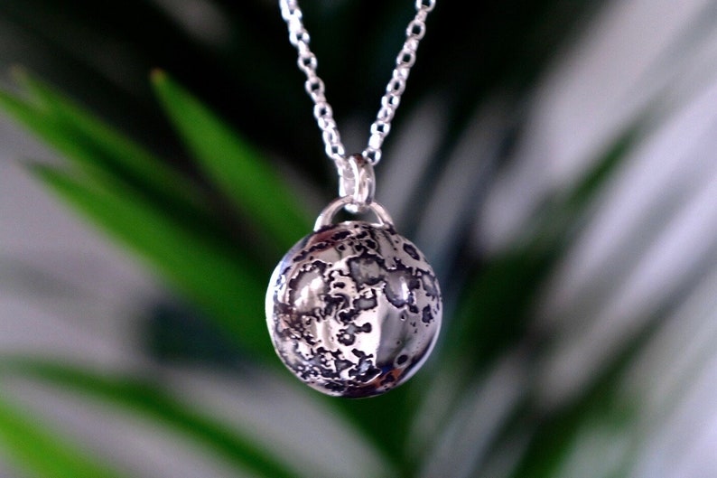 Etched full moon eco sterling silver necklace image 1