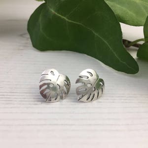 Sterling eco silver monstera cheese plant vegan studs earrings