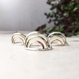 Rainbow mixed metal eco sterling silver copper brass sunburst midi ring. image 1