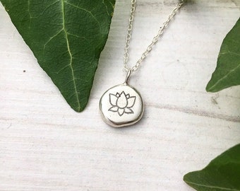 Lotus flower no mud no lotus eco sterling silver vegan pebble pendant necklace