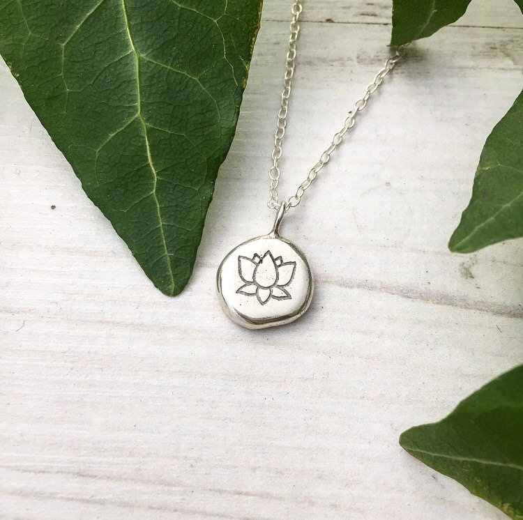 Lotus flower no mud no lotus eco sterling silver vegan pebble pendant  necklace - Main Image