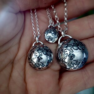 Etched full moon eco sterling silver necklace image 2