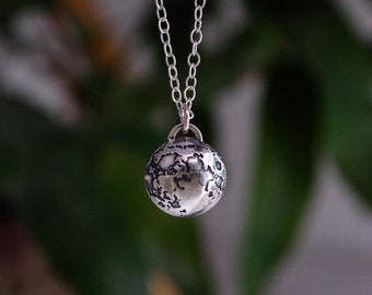 Mini full moon etched eco sterling silver pendant necklace
