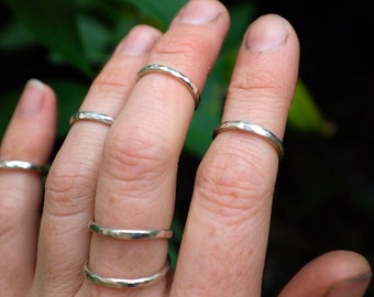 Hammered eco recycled sterling silver stacker midi ring