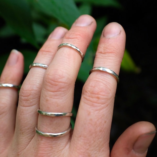 Hammered eco recycled sterling silver stacker midi ring