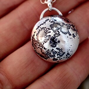 Etched full moon eco sterling silver necklace image 4