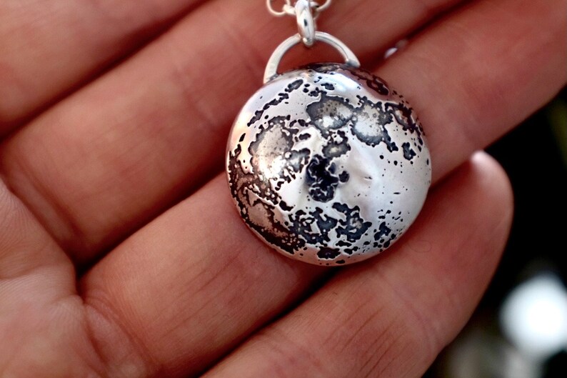 Etched full moon eco sterling silver necklace image 4