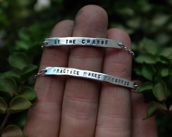 Eco silver personalised mantra bar bracelet