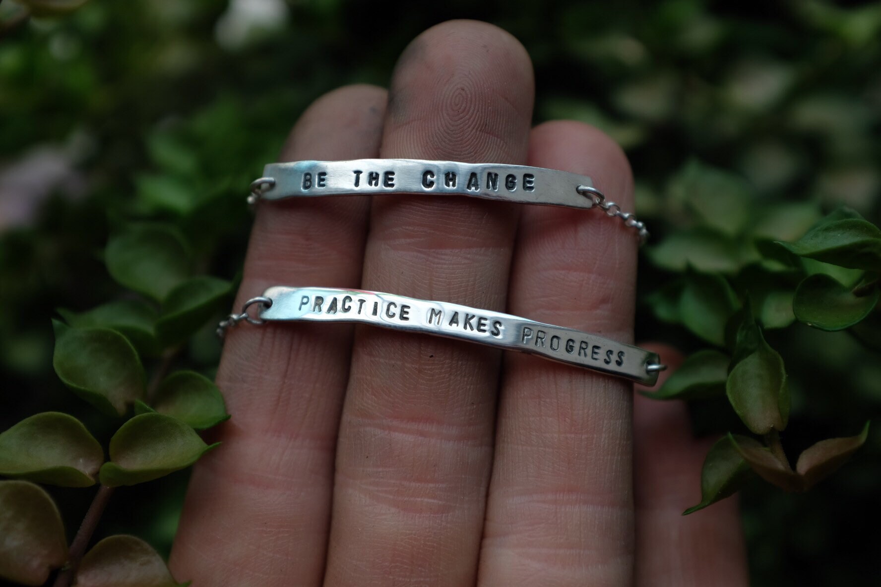 Eco silver personalised mantra bar bracelet