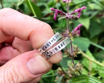 Eco sterling silver personalised stamped affirmation ring