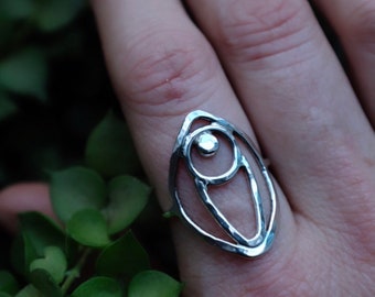 Eco friendly recycled sterling silver yoni vulva statement ring