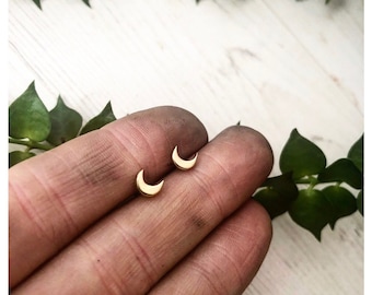 Handmade eco sterling silver brass crescent moon studs earrings