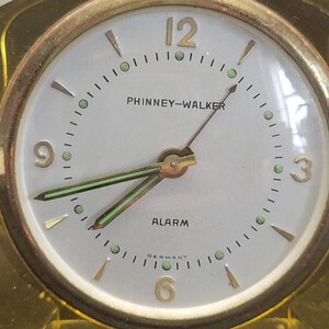 vintage clock Phinney Walker Alarm wind up bedside travel Lucite Semca Clock Co Germany