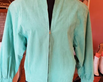 Vintage Designer Aqua ultra suede bomber jacket Mollie Parnis 6