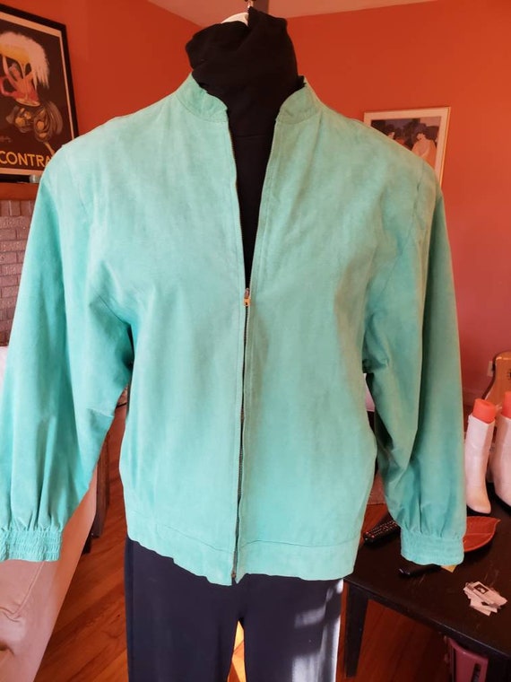 Vintage Designer Aqua ultra suede bomber jacket Mo