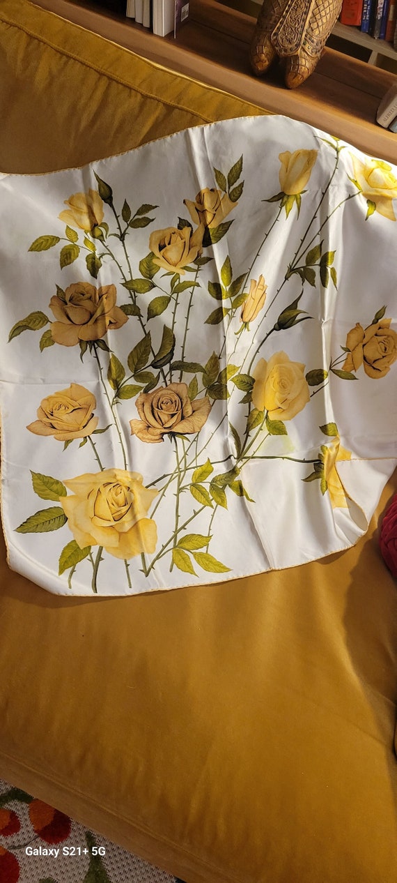 Vintage silk yellow roses scarf