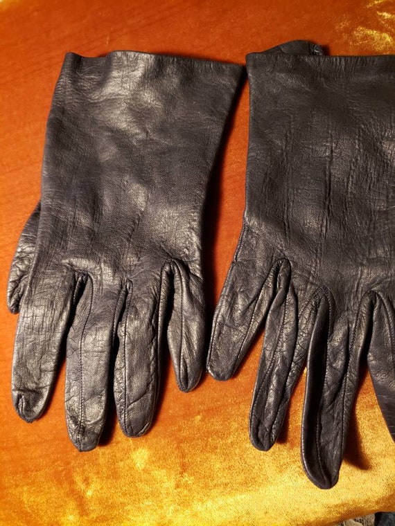 Black kidskin gloves size 5 - image 1