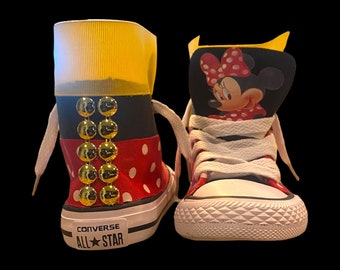 Dreamer Red and Black Minnie Mouse Converse, Chuck Taylor's Birthday outfit shoes, Custom Minnie Mouse, Tutu Matching, Golden Touch Minnie