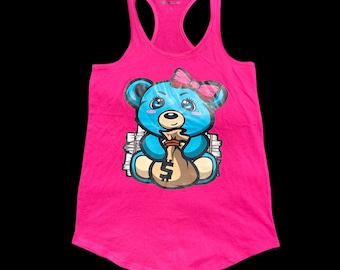 Dreamer Hustle Girl Money Bag Bear Summer Retro Racerback T-shirts Long Tail T-shirts Crop tops