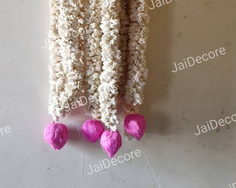 Ghirlanda di fiori di loto artificiali, 3 piedi e 4 cm di spessore, decorazione di fiori di carta artificiale, fiore di gelsomino, decorazione di nozze indiana, bellissimo regalo