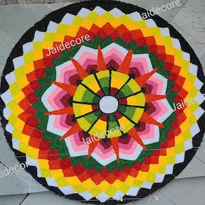 Express-Versand der schönen künstlichen Blume von Rangoli Blumenarrangements Herzstück Glitter Wolle Kreis Rangoli Matte Party Dekoration