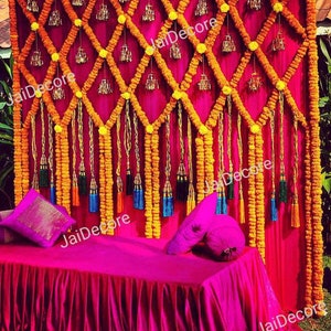 8×8 ft Size Curtain Express Shipping Fresh Look Marigold Net Toran Flower Garland Line Indian Decoration Flower Artificial  Indian Valnce