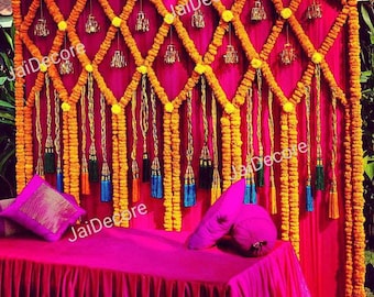 8×8 ft Size Curtain Express Shipping Fresh Look Marigold Net Toran Flower Garland Line Indian Decoration Flower Artificial  Indian Valnce