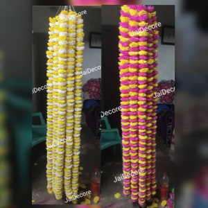 Pair Of SolaWood Chrysanthemum Indian Decoration Artificial Paper Flower String Marigold Garland Blossom Indian Wedding Decoration String Gi