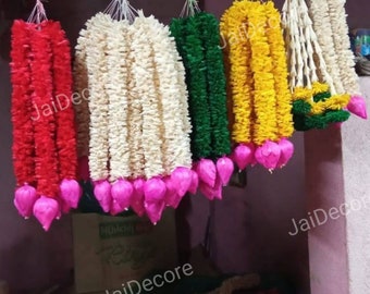 5 fili di decorazione in legno Sola, fiori di carta dell'India meridionale, ghirlanda di gelsomino e loto, decorazione artificiale per regalo di nozze indiano, bellissime corde