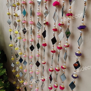 10 Pieces Of PomPom String ToranGarland Line Pink Flower Artificial Triangular mirror Indian Wedding Decoration Beautiful Backdrops Indianes