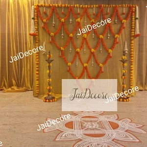 8×8 ft Size Curtain Set-up Express Shipping Fresh Look Marigold Net Toran Flower Garland Line Indian Decoration Artificial  Indian Valnce