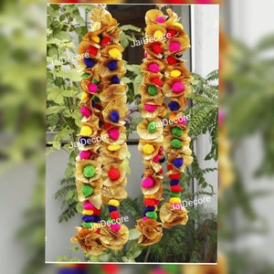 Pair of Bunch of Indian Flower Hanging Gota PomPom Tassel Decoration Artificial Blossom Indian Wedding Christmas Indianes Mehandi Decoration