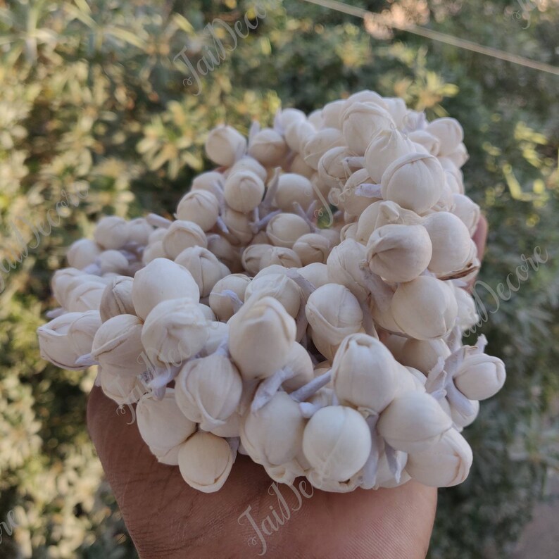 Pu&ograve; includere: Un mazzo di boccioli di rosa in tessuto bianco, legati insieme con uno spago bianco, da utilizzare in composizioni floreali o per lavori artigianali.