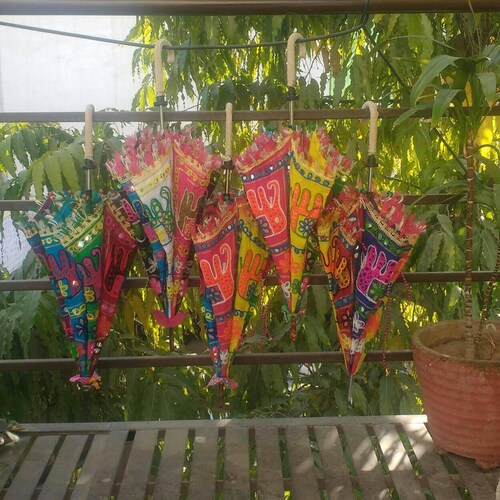 20 Pieces of Brand new Decorative Sunshade Umbrella Parasol folding canopy vintage brolly Indian shops umbrella fabric Ethnic Umbrella Embroidred
