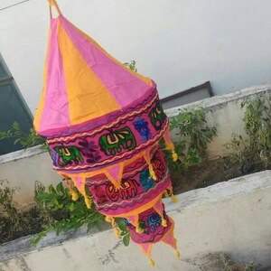 Decorative Lanterns Collapsible Ethnic Ceiling Chandelier Home Decor Lampshades, Fabric Lamps Christmas Gifts Items Traditional Vintage Look