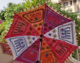 3 pz matrimonio indiano ombrello fantasia geometrica Decorazione esterna cotone tessuto specchio lavoro Vintage ombrelloni ombrello sguardo partito decorazioni Accessori Ombrelli e accessori per la pioggia 