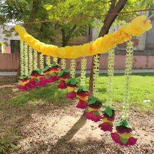 Gratis Express Shipping 5 voet lange bloem Toran Garland kleurrijke Toran kunstmatige bloesem bruiloft decoratie kleurrijke Indian Flower Volant