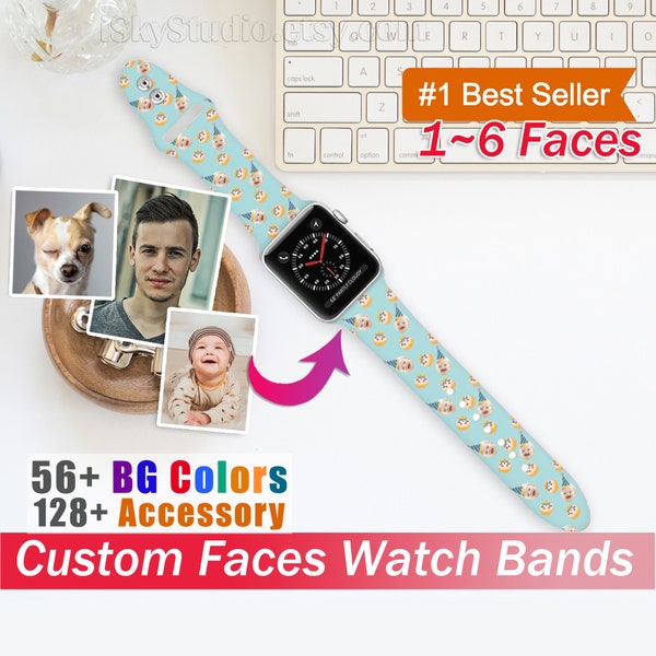 Custom Photo Birthday Faces Apple Watch Bands Dog Pet Personalized for Boy Girls Son Daughter Kids Childs Gift 38mm 40mm 41mm 42mm 44mm 45mm