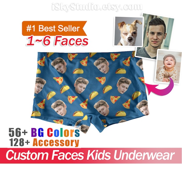 Custom Face Boys Briefs Pet Photo Personalized Baby Kids Underwear Taco Pizza Boxer Name for Birthday Christmas Day Gift Breathable 5T - XXL