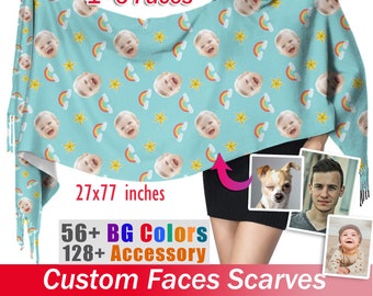 Custom Photo Baby Face Scarves Dog Cat Lovers Name Personalized For Women Soft Winter Scarfs Ladies for Her Mothers Day Gift