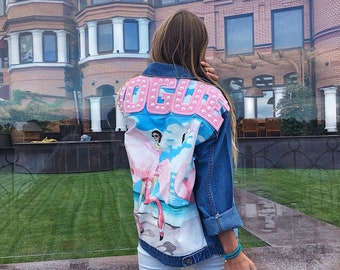 Denim jacket with art and embroidery handmade