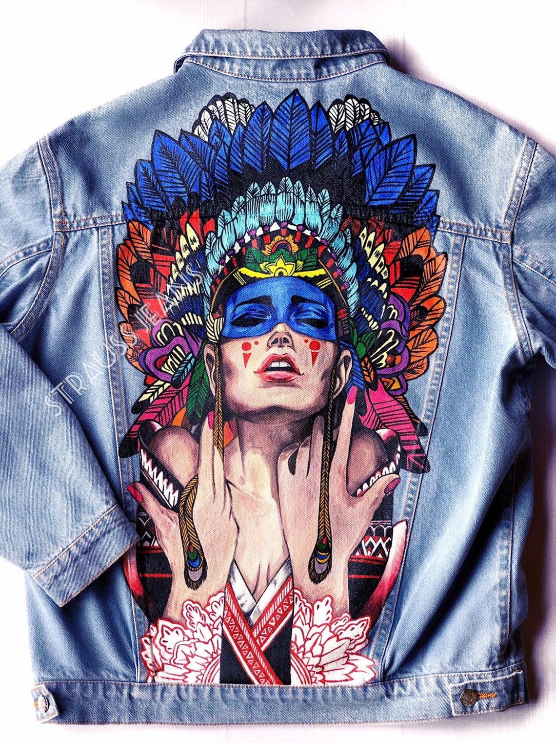 Denim jacket with art | Etsy