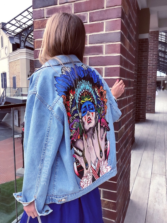 Denim jacket with art | Etsy