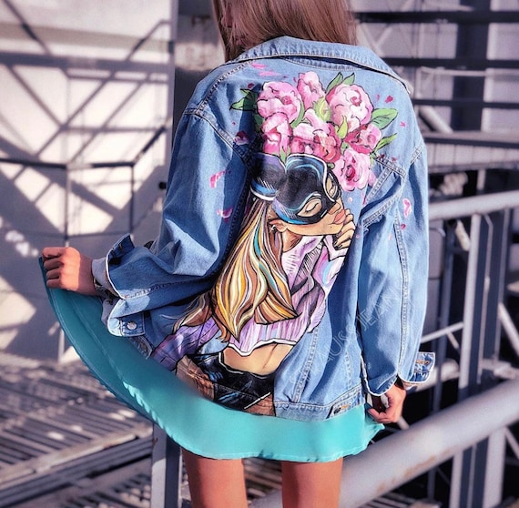 Hand Painted Denim Jacket Denim Jacket With Art Gift Custom Etsy