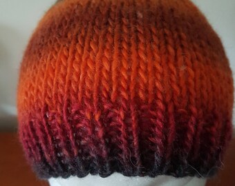 Men's Hand Knitted Beanie - Orange stripe