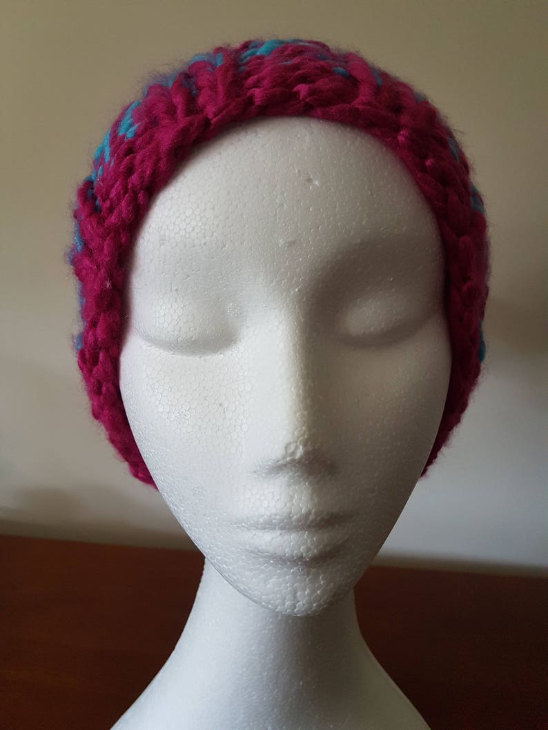 Ladies Hand Knitted Slouch Beanie PinkTurquoise
